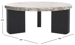 Safavieh Malkin Round Marble Top Coffee Table Brown / Black 38 IN W x 38 IN D x 15 IN H