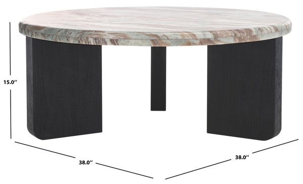 Safavieh Malkin Round Marble Top Coffee Table Brown / Black 38 IN W x 38 IN D x 15 IN H