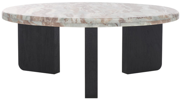 Safavieh Malkin Round Marble Top Coffee Table Brown / Black 38 IN W x 38 IN D x 15 IN H