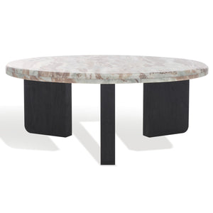 Safavieh Malkin Round Marble Top Coffee Table Brown / Black 38 IN W x 38 IN D x 15 IN H