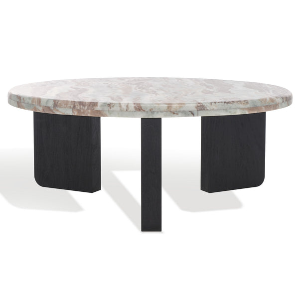 Safavieh Malkin Round Marble Top Coffee Table Brown / Black 38 IN W x 38 IN D x 15 IN H