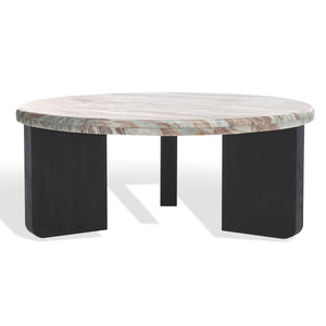Safavieh Malkin Round Marble Top Coffee Table Brown / Black 38 IN W x 38 IN D x 15 IN H