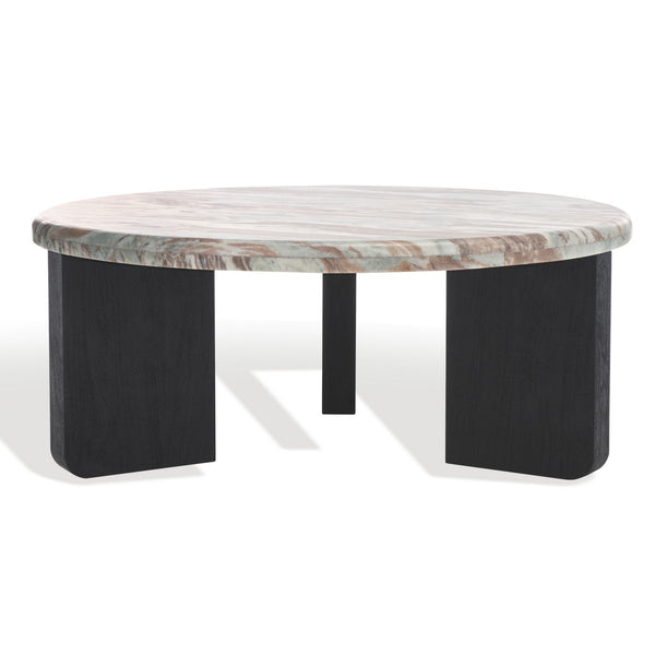 Safavieh Malkin Round Marble Top Coffee Table Brown / Black 38 IN W x 38 IN D x 15 IN H