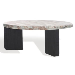 Safavieh Malkin Round Marble Top Coffee Table Brown / Black 38 IN W x 38 IN D x 15 IN H