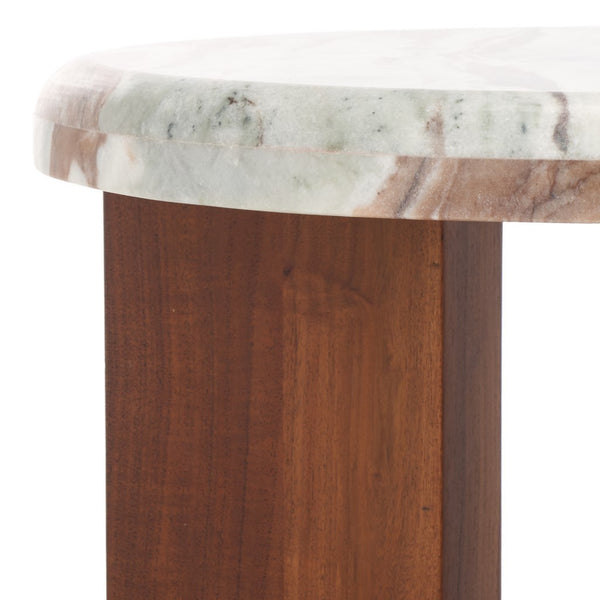 Safavieh Malkin Round Marble Top Accent Table Brown / Dark Brown 18 IN W x 18 IN D x 20 IN H