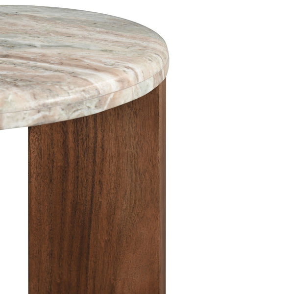 Safavieh Malkin Round Marble Top Accent Table Brown / Dark Brown 18 IN W x 18 IN D x 20 IN H