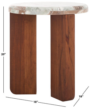 Safavieh Malkin Round Marble Top Accent Table Brown / Dark Brown 18 IN W x 18 IN D x 20 IN H