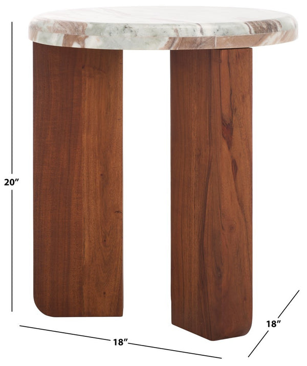 Safavieh Malkin Round Marble Top Accent Table Brown / Dark Brown 18 IN W x 18 IN D x 20 IN H