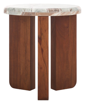 Safavieh Malkin Round Marble Top Accent Table Brown / Dark Brown 18 IN W x 18 IN D x 20 IN H