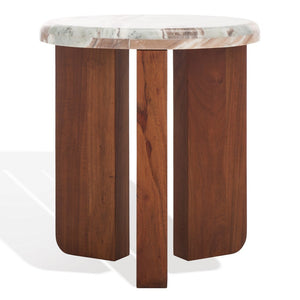 Safavieh Malkin Round Marble Top Accent Table Brown / Dark Brown 18 IN W x 18 IN D x 20 IN H