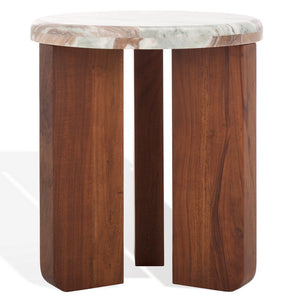 Safavieh Malkin Round Marble Top Accent Table Brown / Dark Brown 18 IN W x 18 IN D x 20 IN H