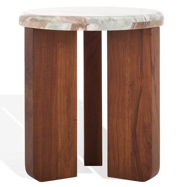Safavieh Malkin Round Marble Top Accent Table Brown / Dark Brown 18 IN W x 18 IN D x 20 IN H