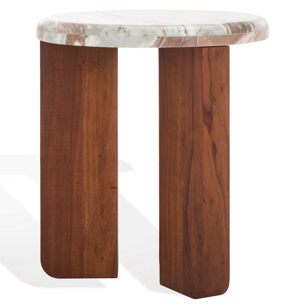 Safavieh Malkin Round Marble Top Accent Table Brown / Dark Brown 18 IN W x 18 IN D x 20 IN H