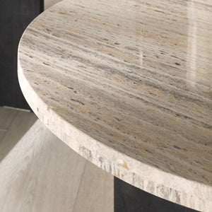 Safavieh SHAYNA Modern Coffee Table – Sculptural Round Design in Natural Stone & Solid Wood for Timeless Elegance Travertine / Black SFV9721A