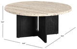 Safavieh Shayna Travertine Coffee Table Travertine / Black 35 IN W x 35 IN D x 16.5 IN H