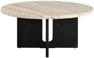 Safavieh Shayna Travertine Coffee Table Travertine / Black 35 IN W x 35 IN D x 16.5 IN H