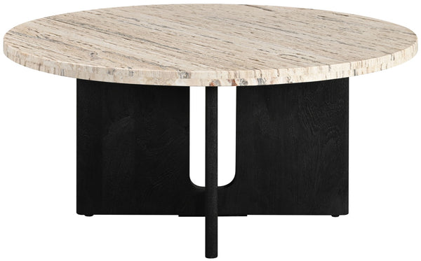 Safavieh Shayna Travertine Coffee Table Travertine / Black 35 IN W x 35 IN D x 16.5 IN H