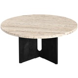 Safavieh Shayna Travertine Coffee Table Travertine / Black 35 IN W x 35 IN D x 16.5 IN H