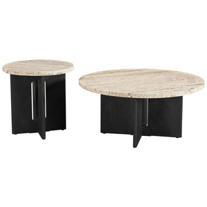 Safavieh Shayna Travertine Coffee Table Travertine / Black 35 IN W x 35 IN D x 16.5 IN H