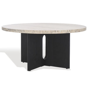 Safavieh SHAYNA Modern Coffee Table – Sculptural Round Design in Natural Stone & Solid Wood for Timeless Elegance Travertine / Black SFV9721A