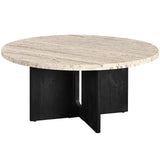 Safavieh Shayna Travertine Coffee Table Travertine / Black 35 IN W x 35 IN D x 16.5 IN H