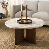 Safavieh Shayna Travertine Coffee Table Travertine / Brown 35 IN W x 35 IN D x 16.5 IN H