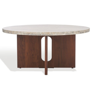 Safavieh Shayna Travertine Coffee Table Travertine / Brown 35 IN W x 35 IN D x 16.5 IN H