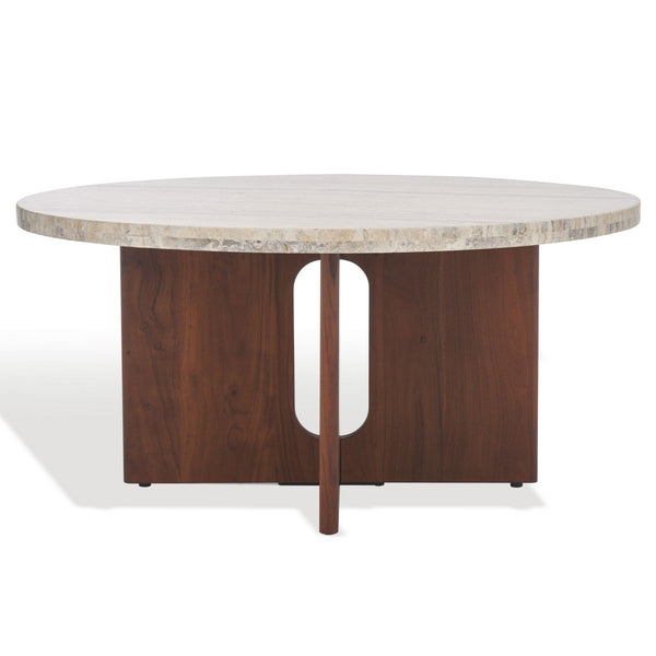 Safavieh Shayna Travertine Coffee Table Travertine / Brown 35 IN W x 35 IN D x 16.5 IN H