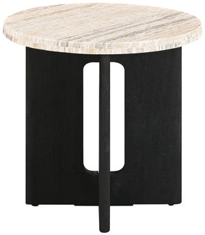 Safavieh Shayna Travertine Accent Table Travertine / Black 20 IN W x 20 IN D x 20 IN H
