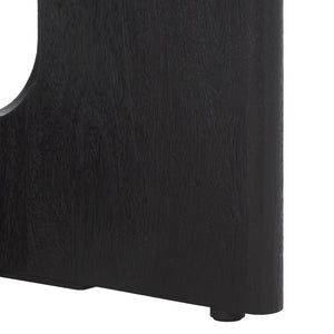 Safavieh SHAYNA Modern Accent Table with Round Natural Stone Top and Sculptural Black Wood Base Design Travertine / Black SFV9722A