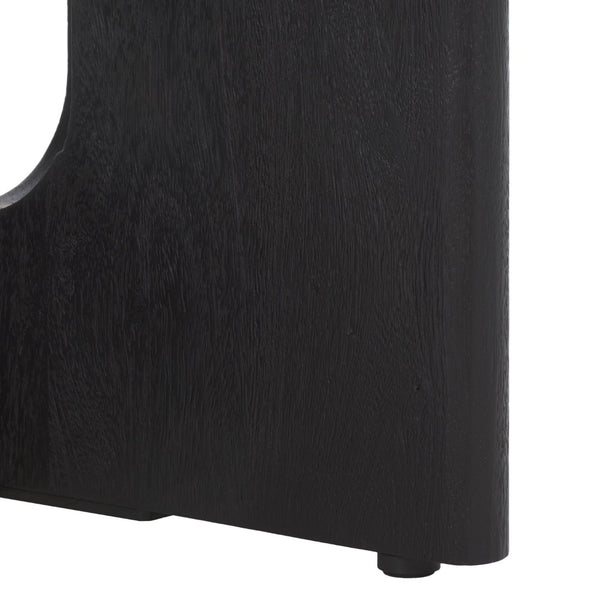 Safavieh SHAYNA Modern Accent Table with Round Natural Stone Top and Sculptural Black Wood Base Design Travertine / Black SFV9722A