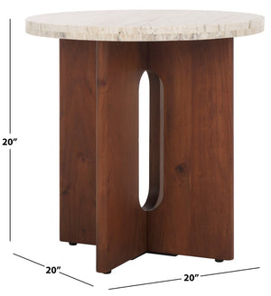 Safavieh Shayna Travertine Accent Table Travertine / Brown 20 IN W x 20 IN D x 20 IN H