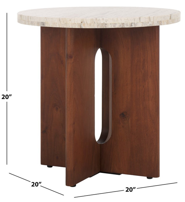 Safavieh Shayna Travertine Accent Table Travertine / Brown 20 IN W x 20 IN D x 20 IN H
