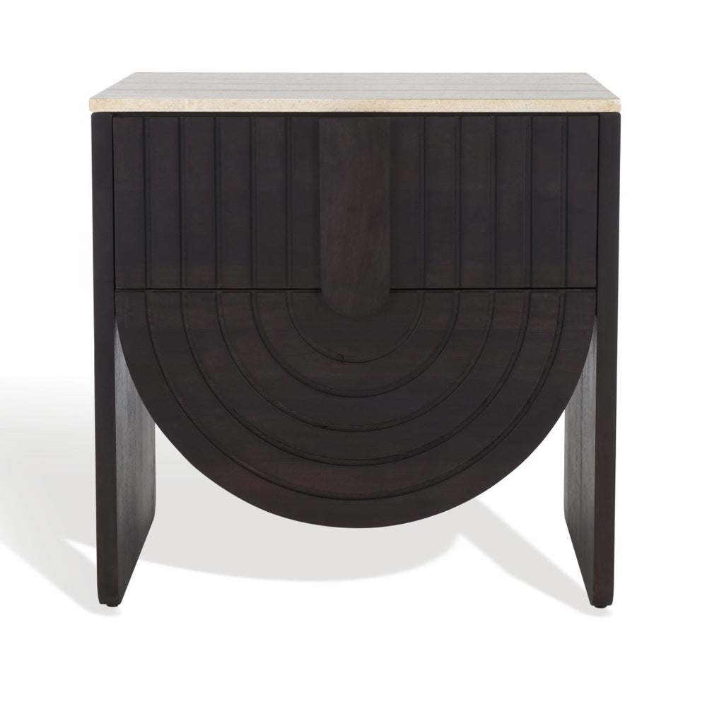 Safavieh FLORIS Travertine Top Nightstand - Elegant Black Acacia & Iron Design, Timeless Bedroom Accent Piece SFV9726A
