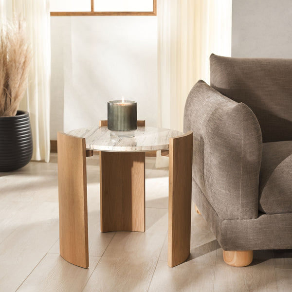 Safavieh Damarcus Elegant Travertine Top Accent Table - Timeless Oak Wood Design For Stylish Home Décor Natural ,Travertine Wood ,Travertine Sfv9730a-2bx