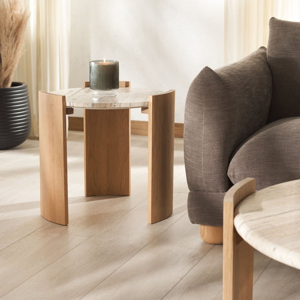 Safavieh Damarcus Elegant Travertine Top Accent Table - Timeless Oak Wood Design For Stylish Home Décor Natural ,Travertine Wood ,Travertine Sfv9730a-2bx