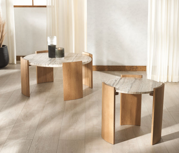 Safavieh Damarcus Elegant Coffee Table With Premium Oak Wood And Stunning Travertine Top For Any Space Natural ,Travertine Wood ,Travertine Sfv9731a-2bx