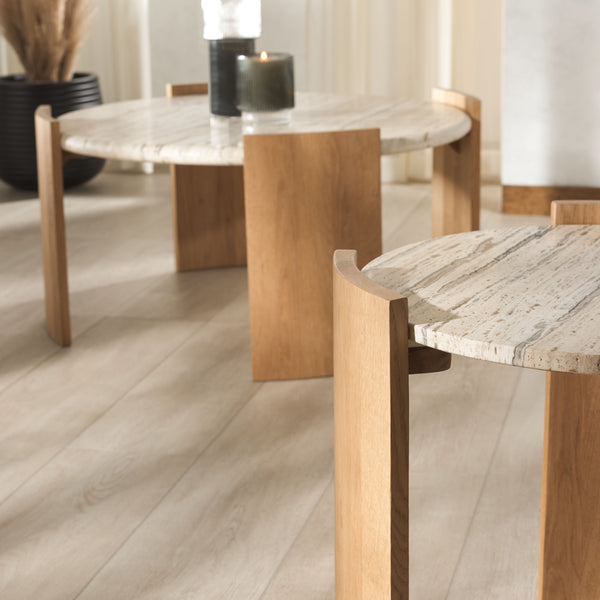 Safavieh Damarcus Elegant Travertine Top Accent Table - Timeless Oak Wood Design For Stylish Home Décor Natural ,Travertine Wood ,Travertine Sfv9730a-2bx