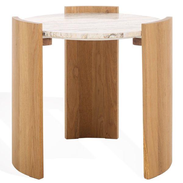 Safavieh Damarcus Elegant Travertine Top Accent Table - Timeless Oak Wood Design For Stylish Home Décor Natural ,Travertine Wood ,Travertine Sfv9730a-2bx
