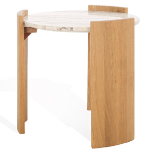 Safavieh Damarcus Elegant Travertine Top Accent Table - Timeless Oak Wood Design For Stylish Home Décor Natural ,Travertine Wood ,Travertine Sfv9730a-2bx
