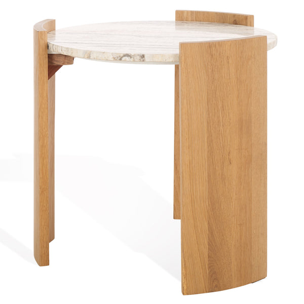 Safavieh Damarcus Elegant Travertine Top Accent Table - Timeless Oak Wood Design For Stylish Home Décor Natural ,Travertine Wood ,Travertine Sfv9730a-2bx