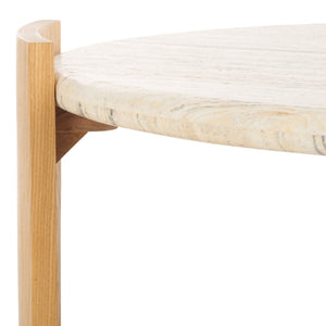 Safavieh Damarcus Elegant Coffee Table With Premium Oak Wood And Stunning Travertine Top For Any Space Natural ,Travertine Wood ,Travertine Sfv9731a-2bx