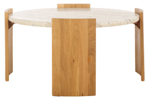 Safavieh Damarcus Elegant Coffee Table With Premium Oak Wood And Stunning Travertine Top For Any Space Natural ,Travertine Wood ,Travertine Sfv9731a-2bx