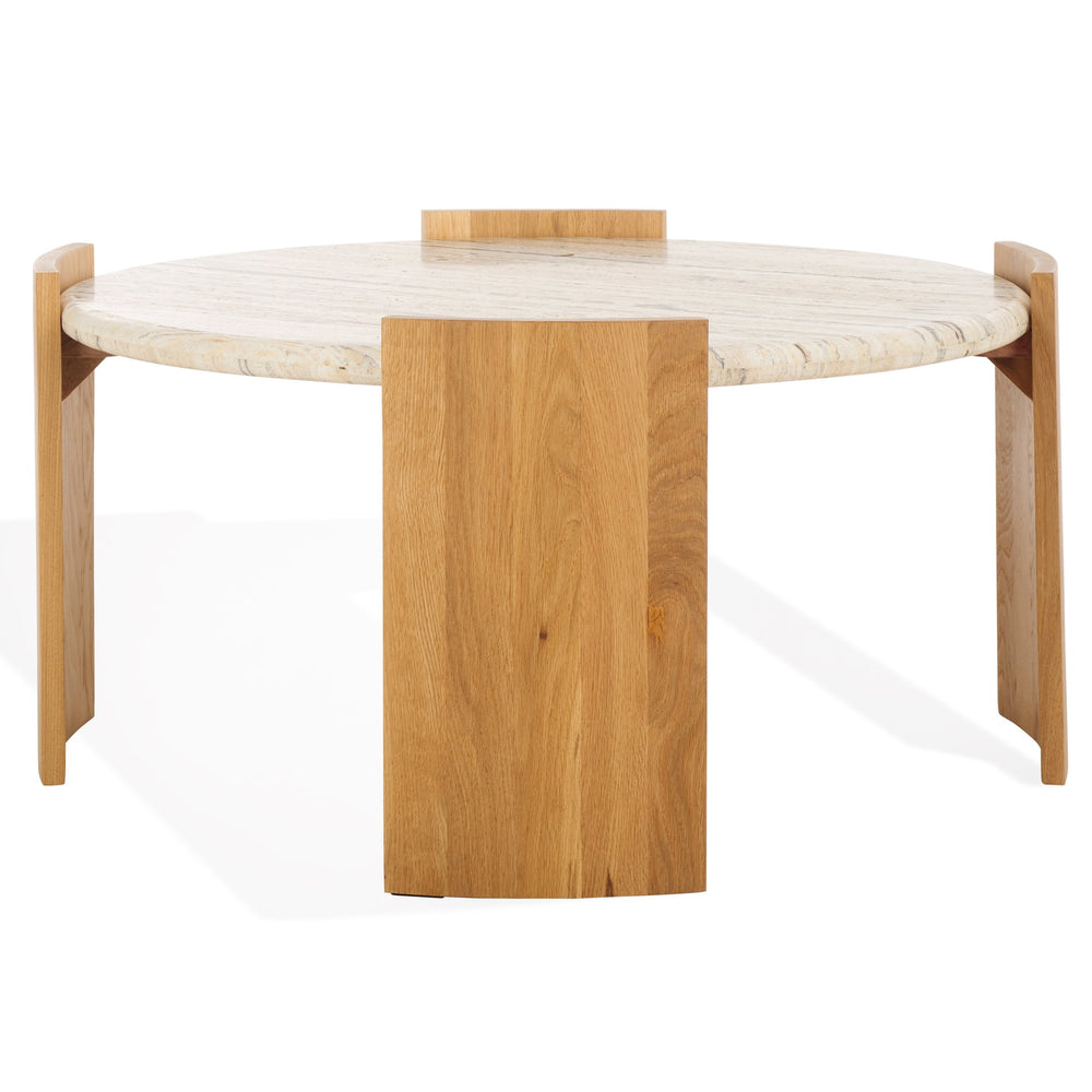 Safavieh Damarcus Elegant Coffee Table With Premium Oak Wood And Stunning Travertine Top For Any Space Natural ,Travertine Wood ,Travertine Sfv9731a-2bx