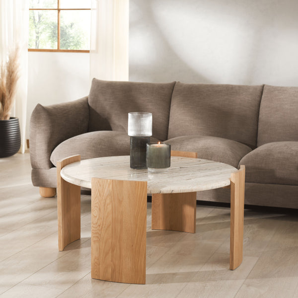 Safavieh Damarcus Elegant Coffee Table With Premium Oak Wood And Stunning Travertine Top For Any Space Natural ,Travertine Wood ,Travertine Sfv9731a-2bx