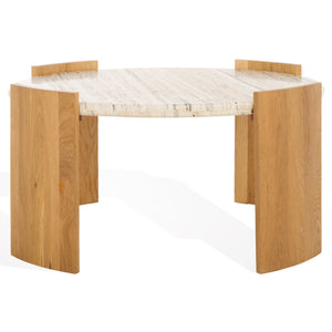 Safavieh Damarcus Elegant Coffee Table With Premium Oak Wood And Stunning Travertine Top For Any Space Natural ,Travertine Wood ,Travertine Sfv9731a-2bx
