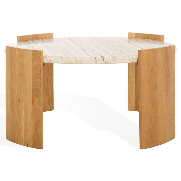 Safavieh Damarcus Elegant Coffee Table With Premium Oak Wood And Stunning Travertine Top For Any Space Natural ,Travertine Wood ,Travertine Sfv9731a-2bx