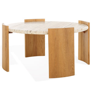 Safavieh Damarcus Elegant Coffee Table With Premium Oak Wood And Stunning Travertine Top For Any Space Natural ,Travertine Wood ,Travertine Sfv9731a-2bx