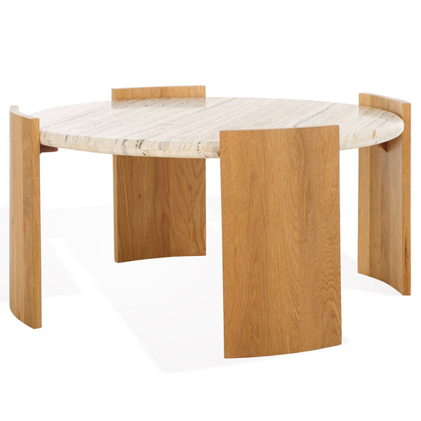 Safavieh Damarcus Elegant Coffee Table With Premium Oak Wood And Stunning Travertine Top For Any Space Natural ,Travertine Wood ,Travertine Sfv9731a-2bx