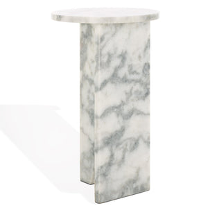 Safavieh DEVLIN Marble Drink Table - Luxe Accent Piece for Modern Spaces, Ideal for Beverages and Decor White SFV9734B